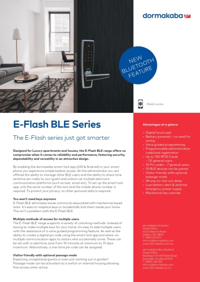 EF680 Dormakaba Factsheet e-Flash Ble Series-aus-nz