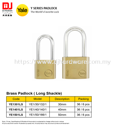 YALE THE WORLDS FAVORITE LOCK Y SERIES PADLOCK BRASS PADLOCK LONG SHACKLE YE1 30MM 40MM 50MM (CL)