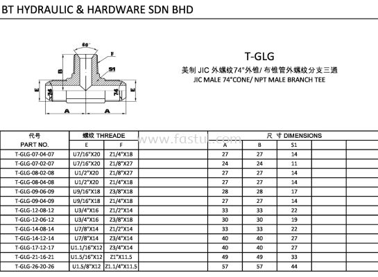 T-GLG JIC MALE 74CONE/ NPT MALE BRANCH TEE