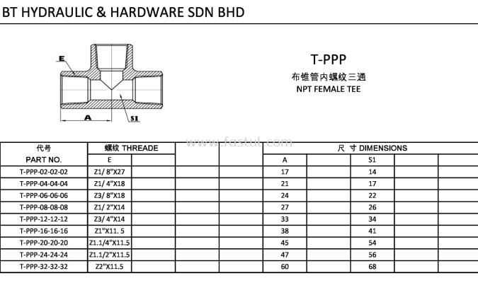 T-PPP NPT FEMALE TEE