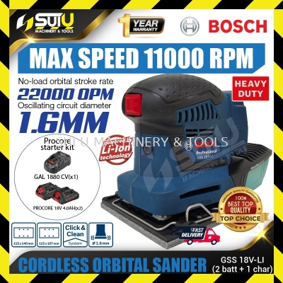 BOSCH GSS 18V-LI / GSS18V-LI Heavy Duty Cordless Orbital Sander 11000RPM 22000OPM + 2 x Batteries 4.0Ah + Charger 