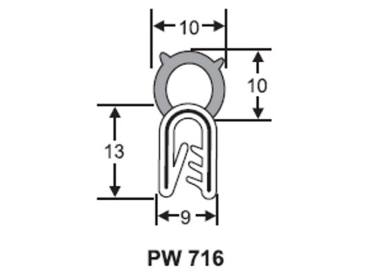 PW 716 - 13X9 EPDM PINCHWELD TOP BULB (50M)