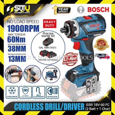 BOSCH GSR 18V-60 FC / GSR 18V-60FC / GSR18V-60FC 18V 60NM Cordless Drill/Driver 1900RPM + 2 x Batteries 4.0Ah + Charger