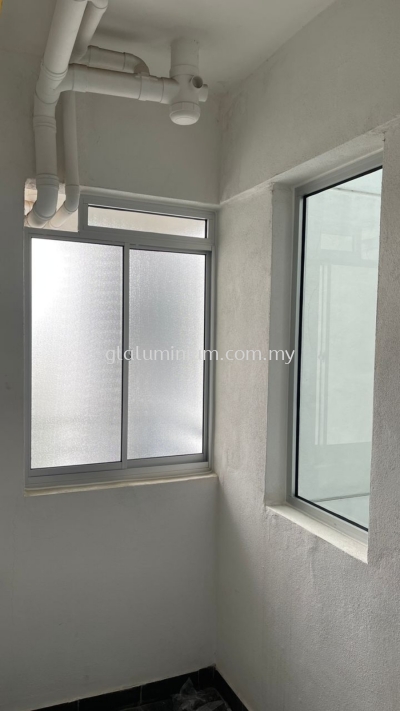 Sliding windows 2 panel + Above fit ( silver + Naco frosted glass) @Tamara Residence, precit 8, putrajaya 