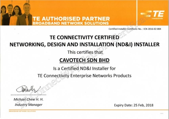 TE Connectivity Sample Certificate