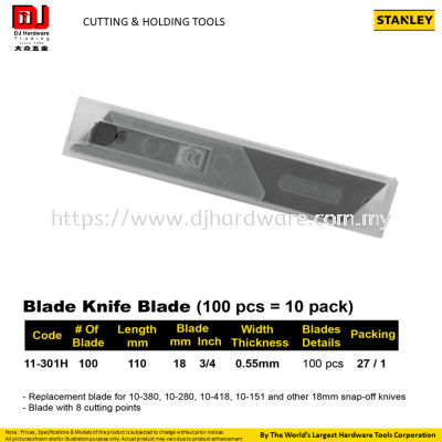 STANLEY CUTTING HOLDING TOOLS BLADE KNIFE BLADE WITH 8 CUTTING POINTS 110MM 11301H (CL)