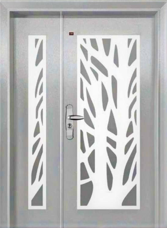 Security Door : P4-L21W                     5ft X 7ft Silver Color Unequal Double Wing Security Doors Security Door Choose Sample / Pattern Chart