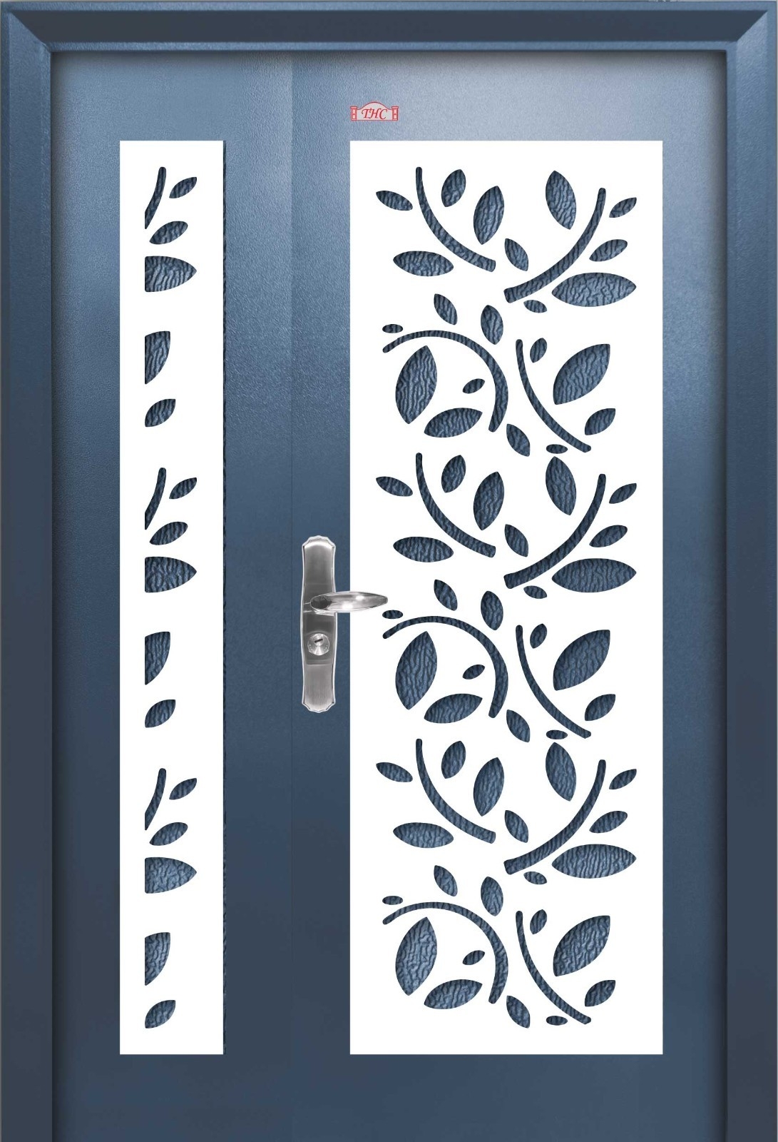 Security Door : AP4-W983 5ft X 7ft Iron Blue Color Unequal Double Wing Security Doors  Security Door Choose Sample / Pattern Chart