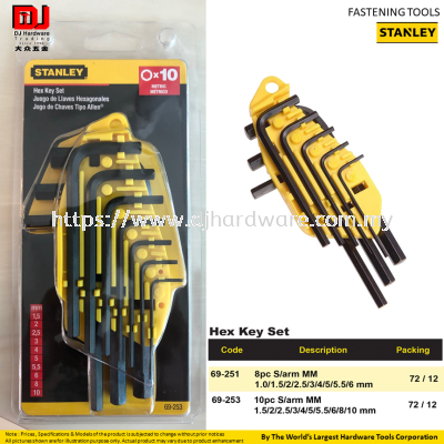 STANLEY FASTENING TOOLS HEX KEY SET 8PC 10PC 69251 69253 (CL)