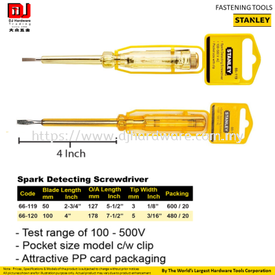 STANLEY FASTENING TOOLS SPARK DETECTING SCREWDRIVER 100V 500V 66119 66120 (CL)