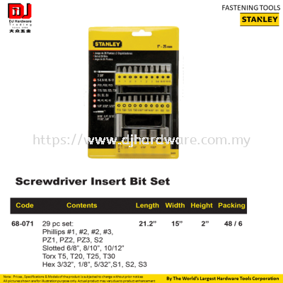 STANLEY FASTENING TOOLS SCREWDRIVER INSERT BIT SET 29PC 68071 (CL)