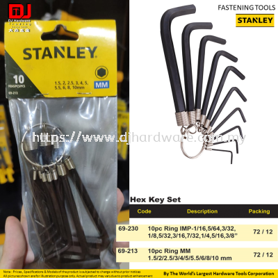 STANLEY FASTENING TOOLS HEX KEY SET 10PC 69230 69213 (CL)