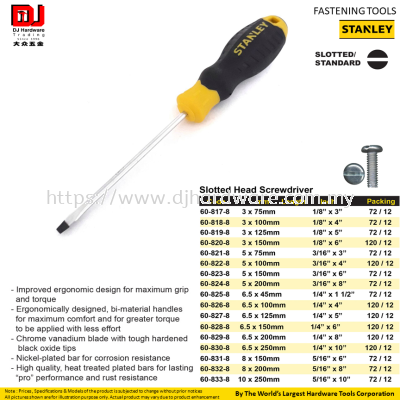 STANLEY FASTENING TOOLS SLOTTED HEAD SCREWDRIVER  STANDARD 608 SERIES (CL)