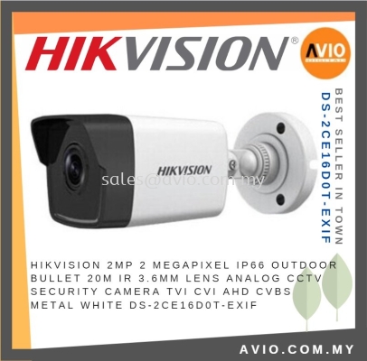 Hikvision 2MP 2 Megapixel IP66 Outdoor Bullet 20m IR 3.6mm Lens Analog CCTV Security Camera TVI CVI DS-2CE16D0T-EXIF