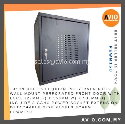 Wall Mount 15U Perforated Server Rack with 3 Gang Extension Key Lock and Screw Set 727mm(H) x 550mm(w) x 500(D) PEWM15U