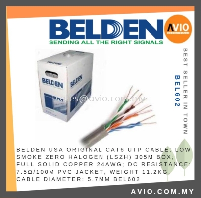 Belden USA Original Cat6 UTP Network Cable 305m 305 Meter Box Full Solid Copper 24AWG PVC Jacket 11.2KG 5.7mm BEL602