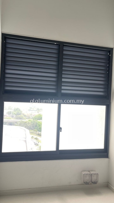 Sliding windows 2 panel + Above fit louvres ( powder coated Grey) @Ten Kinrara, jalan BK 5a/3,puchong, selangor 