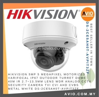 Hikvision 5MP 5 Megapixel Motorized Varifocal IP67 Outdoor Dome 40m IR Analog CCTV Camera DS-2CE5AH0T-AVPIT3ZF(C)