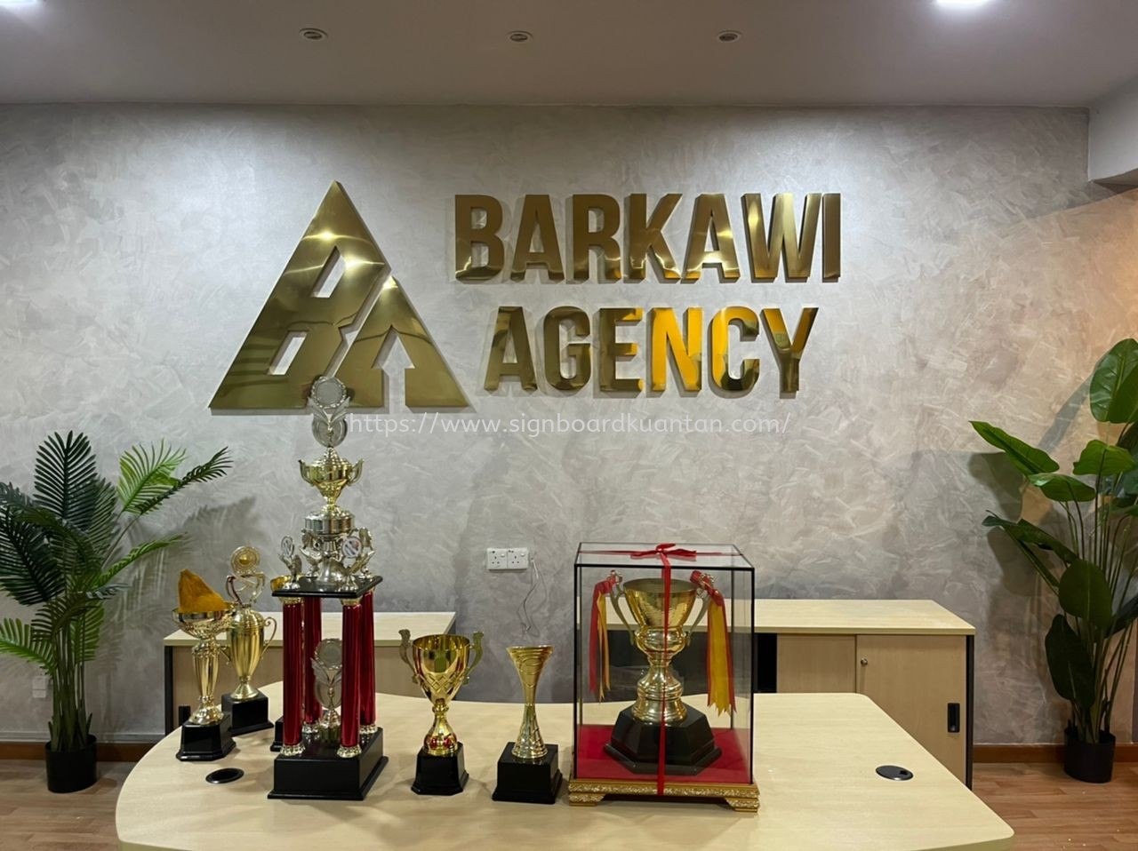 BARKAM AGENCY INDOOR 3D STAINLESS STEEL GOLD SIGNAGE AT KUANTAN