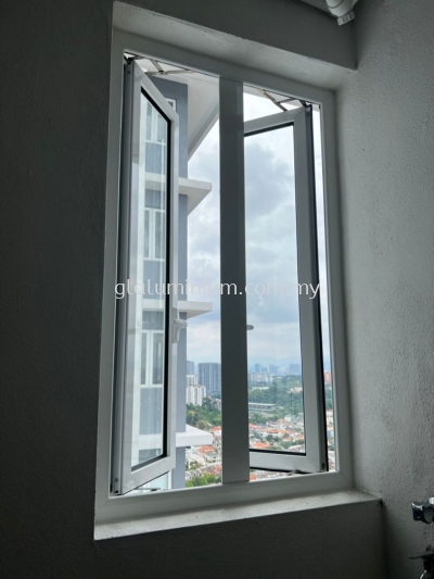 Heavy duty casement window 2 panel ( powder coated white + clear glass) @Pinnacle Sri Petaling Condominium 