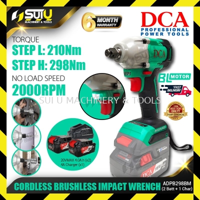 DCA ADPB298 / ADPB298BM 20V 298NM Cordless Brushless Impact Wrench 2000RPM + 2 x Batteries 4.0Ah + Charger