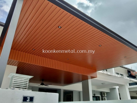 Woodgrain Aluminium Strips Ceiling for ACP & Porch Area