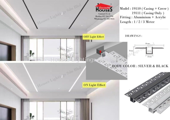 19110 | 19111 (1M 2M 3M) (BK SV) RECESSED ALUMINIUM(PLASTER CEILING)