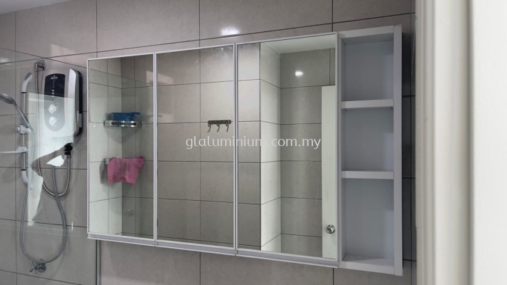 aluminium 1" x 4 " Hollow powder Coating White + swing door Mirror @The Zest Serviced Apartment, jalan kinrara 6B, Puchong 