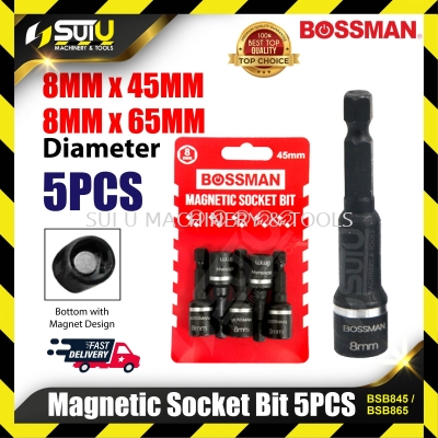 BOSSMAN BSB845 / BSB865 5PCS 8MM x 45MM/65MM Magnetic Socket Bit