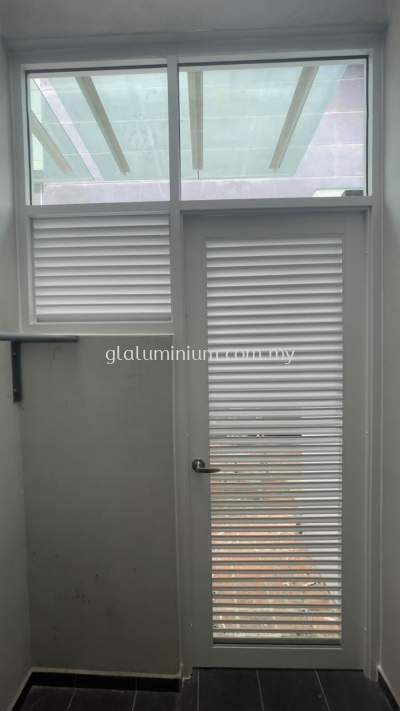 aluminium swing door + Above fit glass ( powder coated white) @jalan Putra Perdana 7,Subang Jaya, selangor 