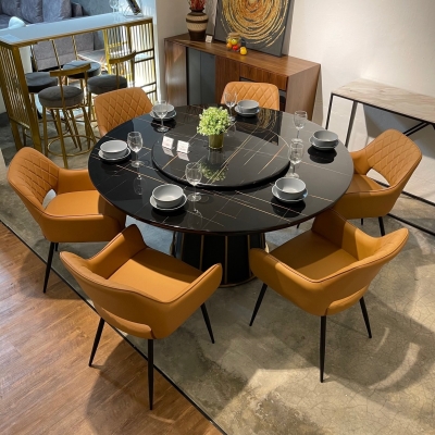 Black Marble Dining Table With 6 Arm Chairs (BR4+BTT2+1815+x2056)