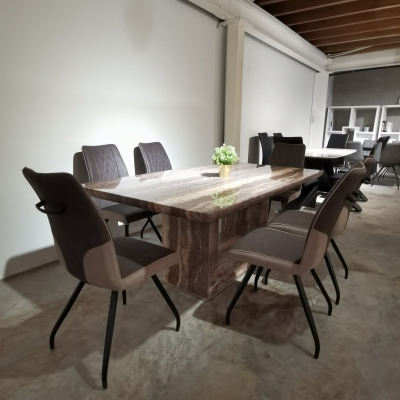 Marble Dining Table with 6 Dining Chairs (BRE7+BRE4B+X1525)