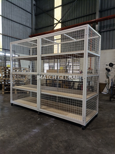 customize moveable metal army cage with plywood shelves 