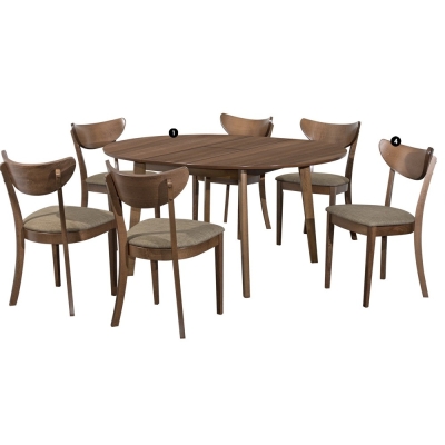 6 Chairs Dining Set : Cartier (1+6)Solid Wood Extendable Dining Table