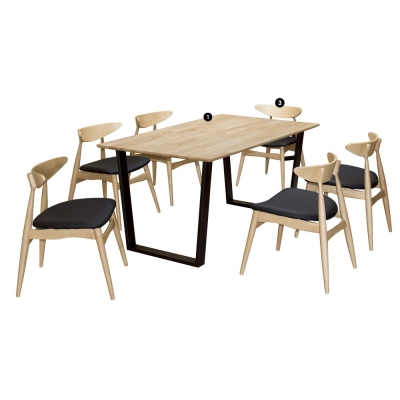 6 Chairs Dining Set : Kingston (1+6) Solid Wood Dining Set