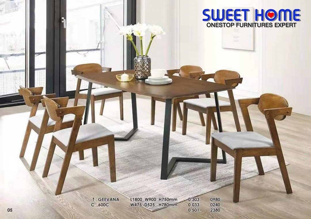 6 Chairs Dining Set : Geevana + 600C 6 Seater Wooden Dining Set Dining Furniture Choose Sample / Pattern Chart
