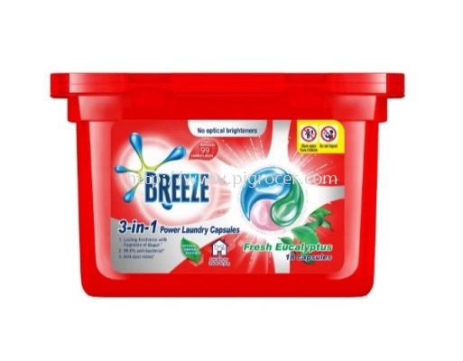 BREEZE 3IN1 CAPSULES DETERGENT FRESH EUCALYPTUS 18'S