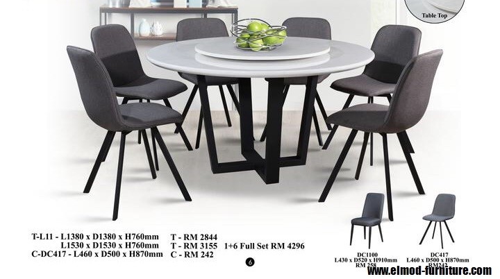 Elmod Marble Dining -18 6 Seater Marble / Stone Material Dining Set (Round) Dining Furniture Choose Sample / Pattern Chart