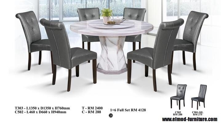 Elmod Marble Dining -09 6 Seater Marble / Stone Material Dining Set (Round) Dining Furniture Choose Sample / Pattern Chart