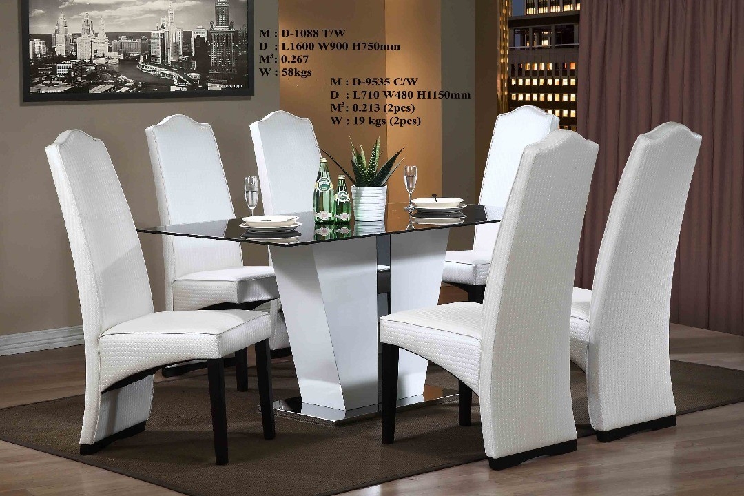 6 Chair Dining Table  - SL-DT-1088 + DS-9535-W 6 Seater Dining Set Dining Furniture Choose Sample / Pattern Chart