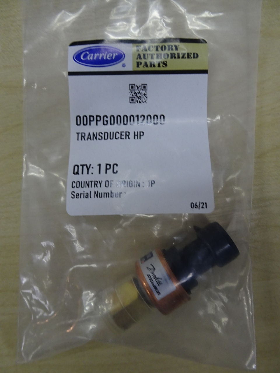 CARRIER NSK-BE0211-U108 HIGH & ECONOMIZER PRESSURE TRANSDUCER (19XL) P/NO:00PPG000012000