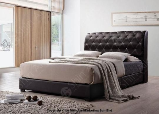 DB58503BK (8''HB) Black PU Diamond Buttons Tufted Double Divan Bed