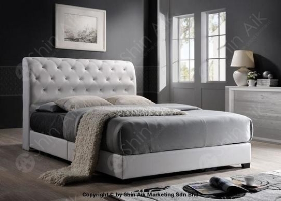 DB58503WH (8''HB) White PU Diamond Buttons Tufted Double Divan Bed