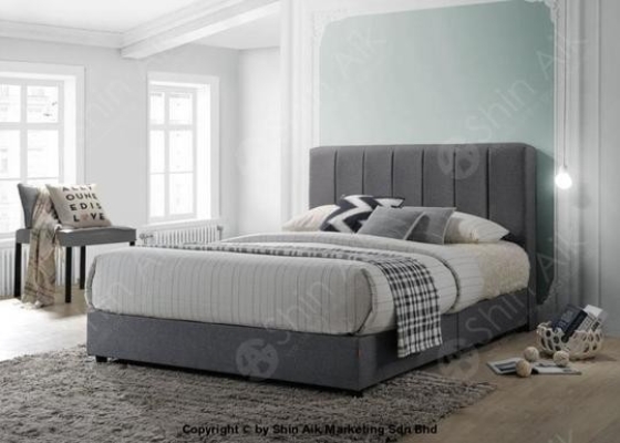 DB58536 (6''HB) Grey Fabric Channel Tufted Double Divan Bed