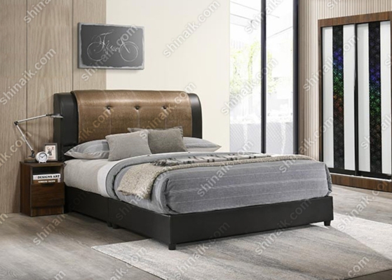 DB58556 (9''HB) Black & Bronze PU Double Layer Buttons Tufted Double Divan Bed