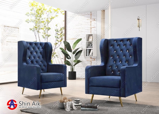 SS631010-1 Sapphire Blue Velvet Diamond Button Tufted Upholstered Wingback Armchair