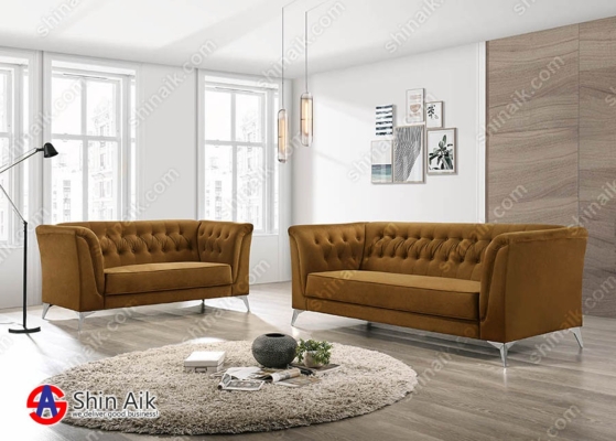 SS2056 (5pax) Marmar Amber Gold Velvet Sofa Pelapis Moden