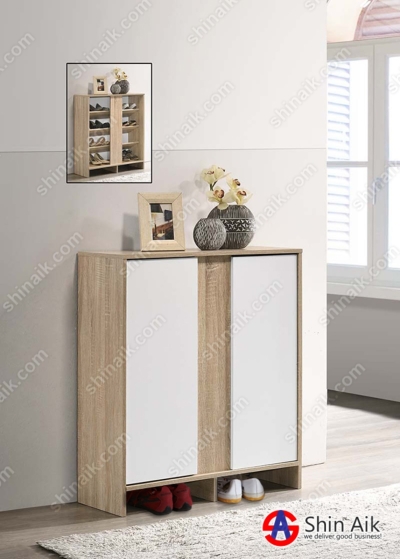 SC72136(KD) (2.5'ft) Natural & White Two-Tone Space Saving 2 Doors Shoe Cabinet