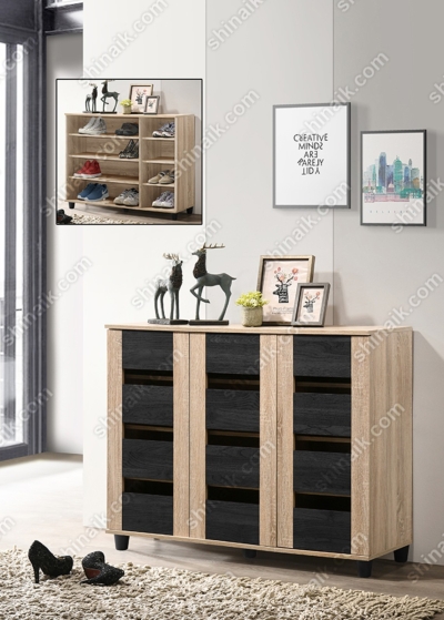 SC765A(KD) (4'ft) Natural & Wenge Two-Tone Modern 3 Doors Storage  Shoe Cabinet