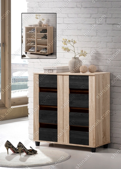 SC759A(KD) (2.5'ft) Natural & Wenge Two-Tone Modern 2 Doors Storage  Shoe Cabinet